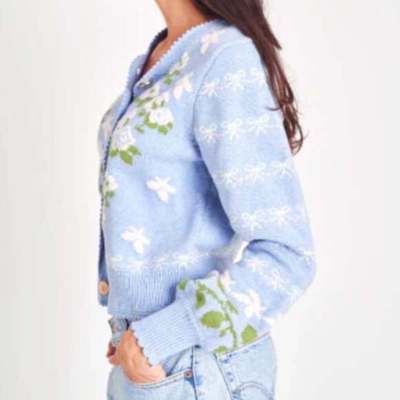 LoveShackFancy Charlo Cardigan in Periwinkle Orchard Size S - Picture 2 of 3